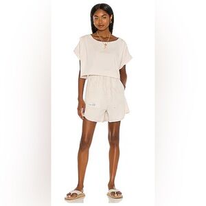 Free People Cream Boxy Short Sleeve Top and Drawstring Shorts Set